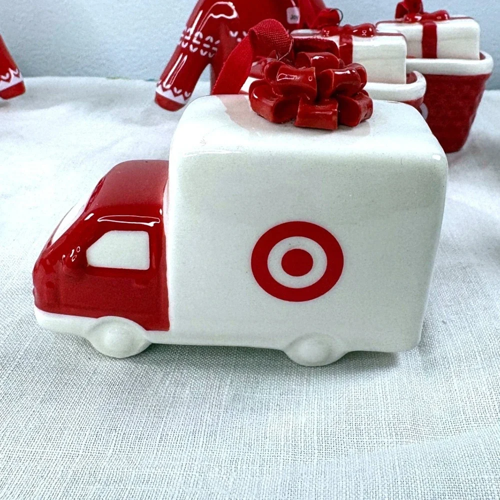 Target Ceramic Christmas Ornaments 12pc Set Red White Dog